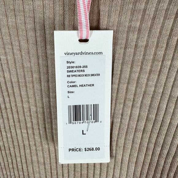 Vineyard Vines Rib Tipped Mock Neck Cashmere Long Line Sweater Size Large - Picture 5 of 8
